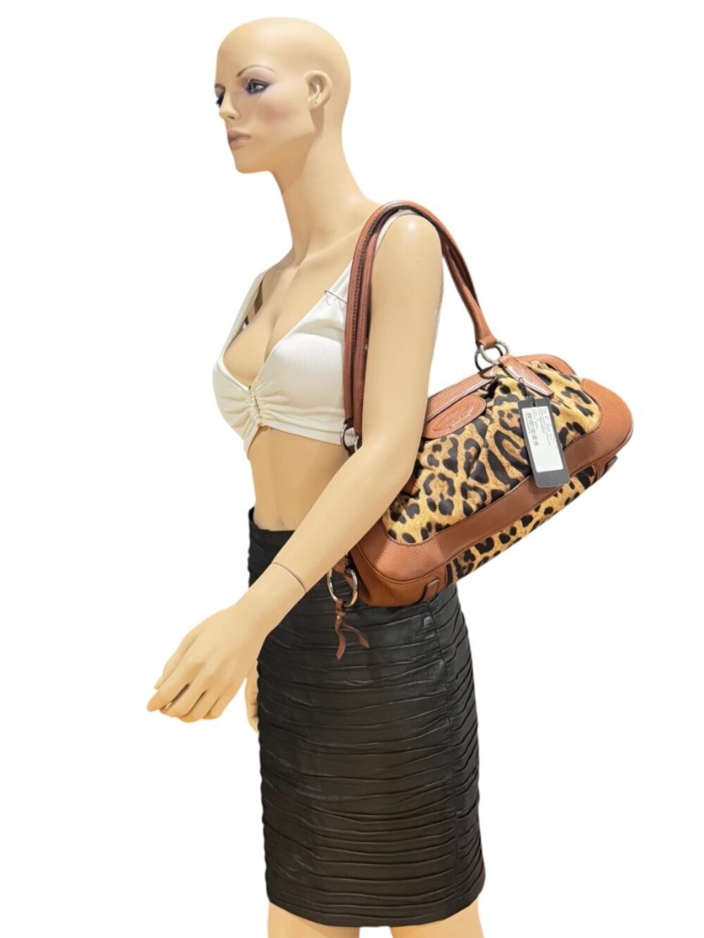 DOLCE & GABBANA Leopard Print Canvas and Brown Leather Satchel Bag Made in Italy - Picture 15 of 15